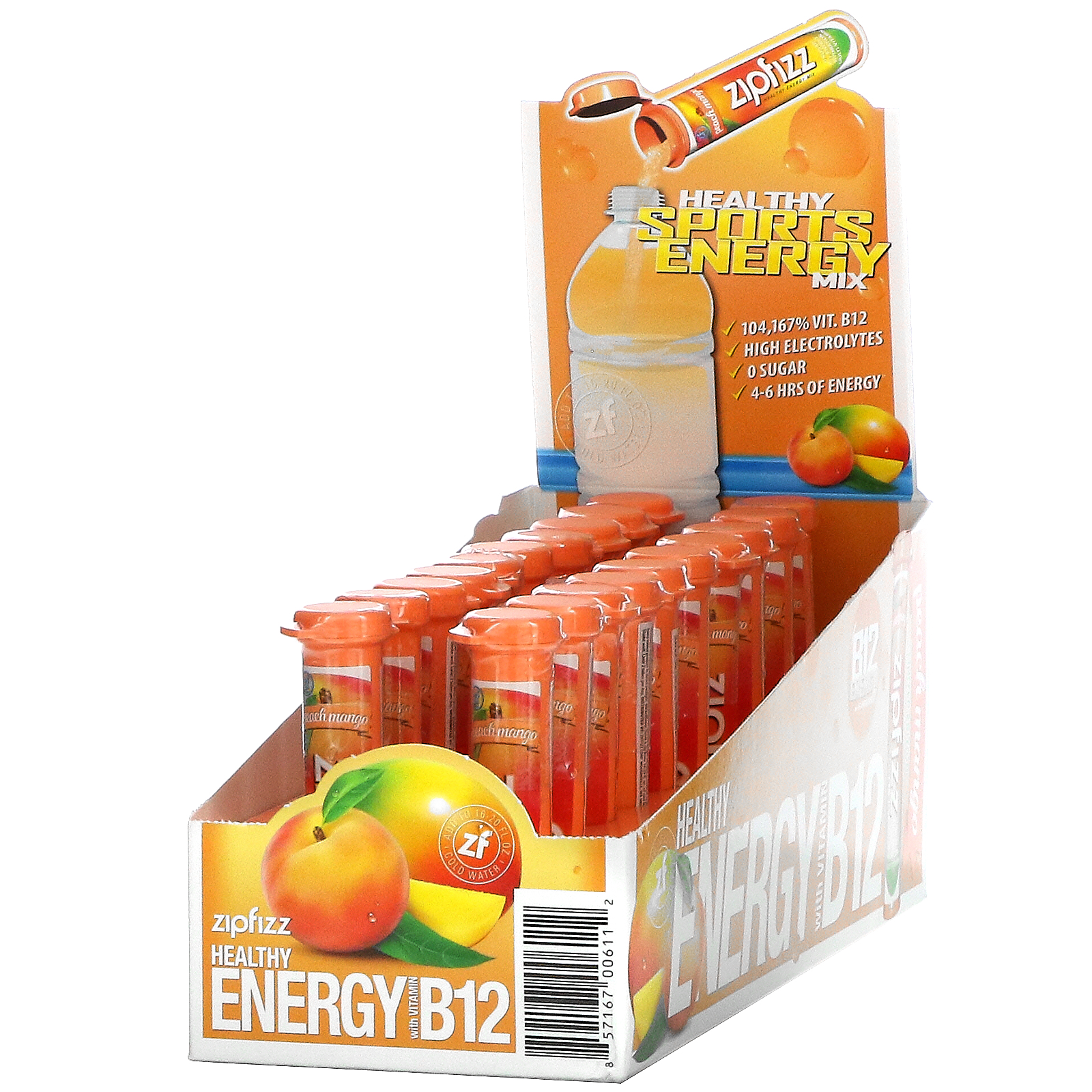 Zipfizz, Healthy Energy Mix With Vitamin B12, Peach Mango, 20 Tubes, 0.