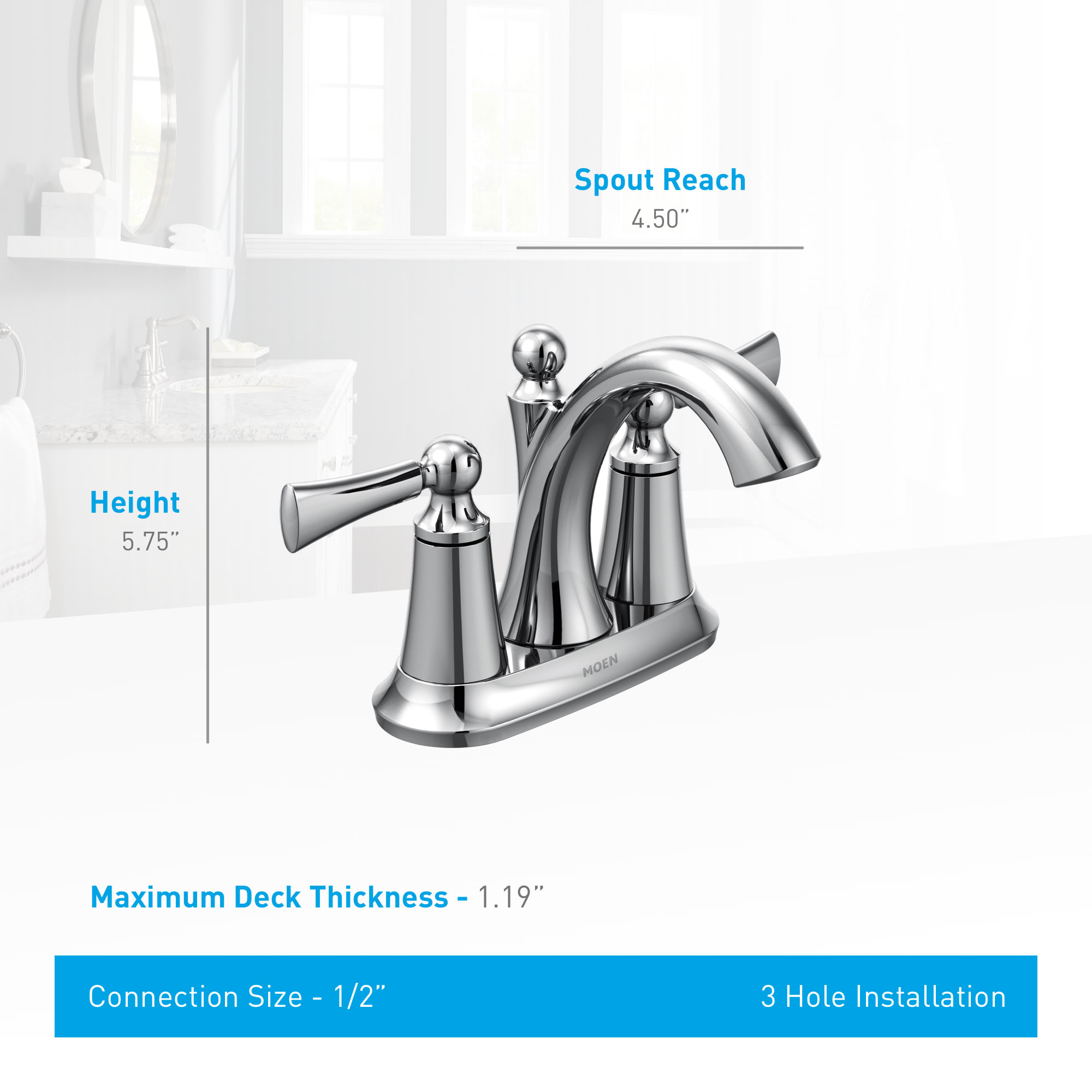 Moen 4505BN Brushed Nickel Wynford Centerset HighArc Bathroom Faucet