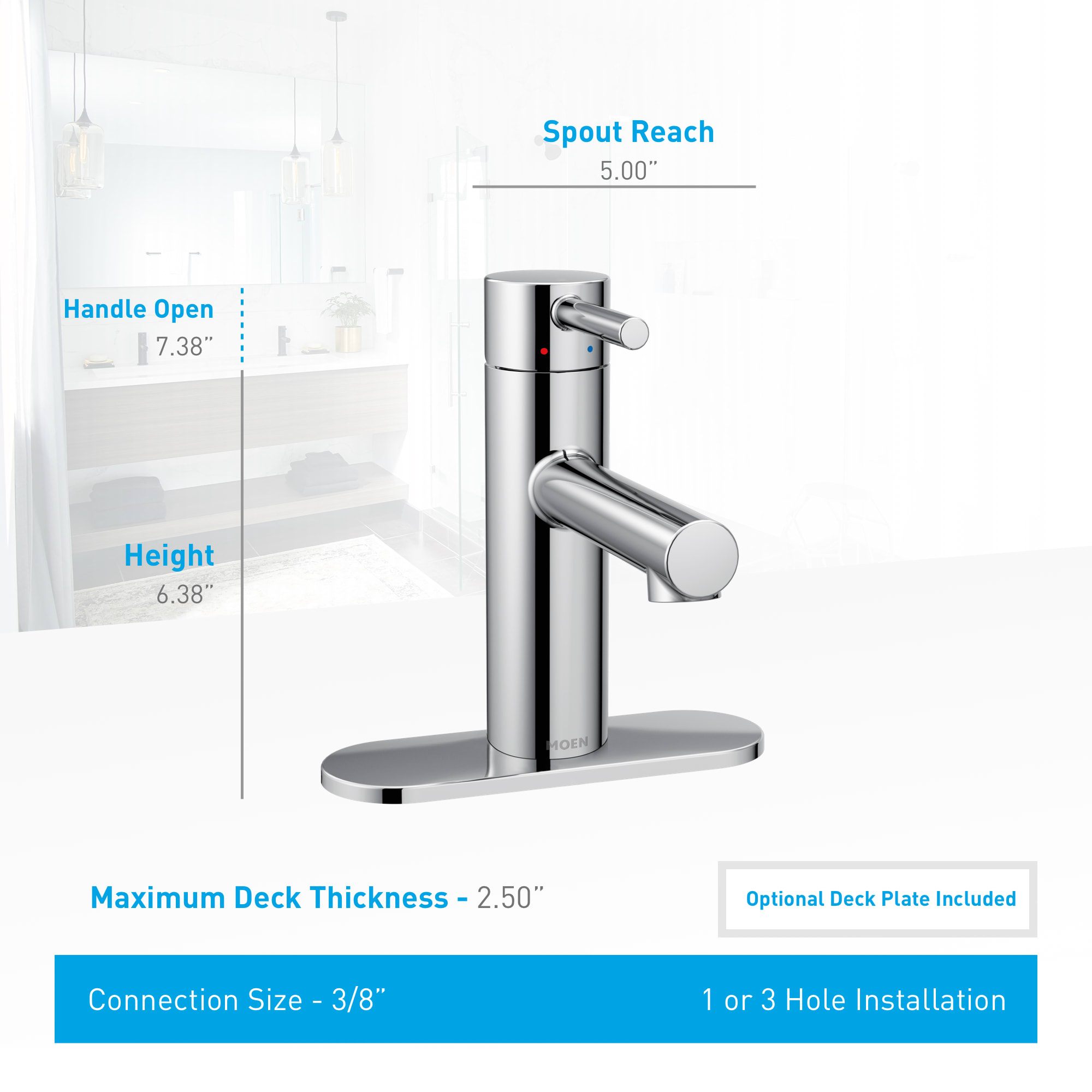 Moen 6190BL Matte Black Align 1.2 GPM Single Hole Bathroom Faucet with PopUp Drain Assembly