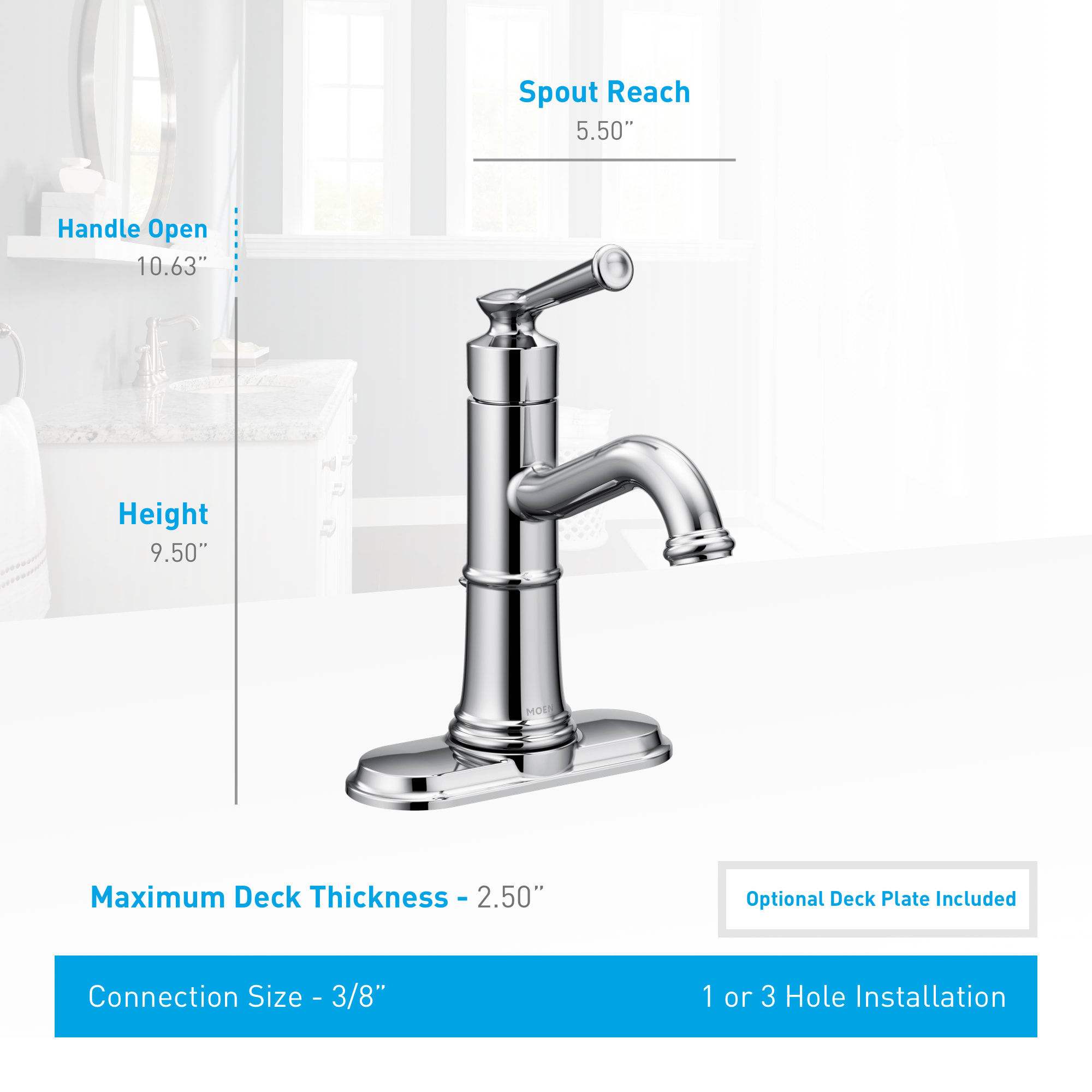 Moen 6402BN Brushed Nickel Belfield 1.2 GPM Single Hole Bathroom Faucet