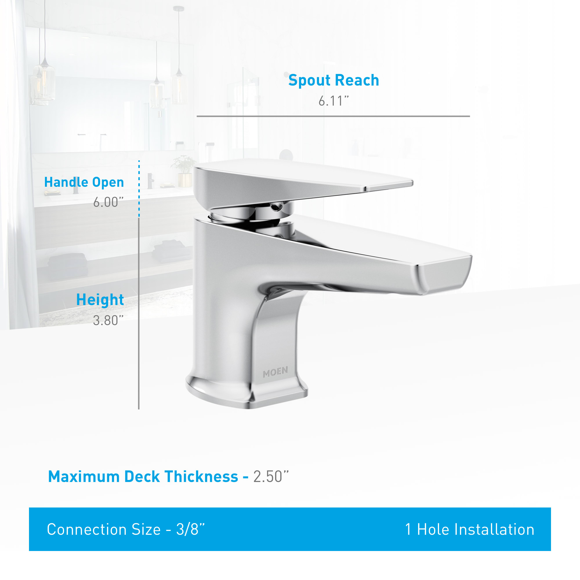 Moen S8001 Chrome Via Single Hole Bathroom Faucet with Metal Popup