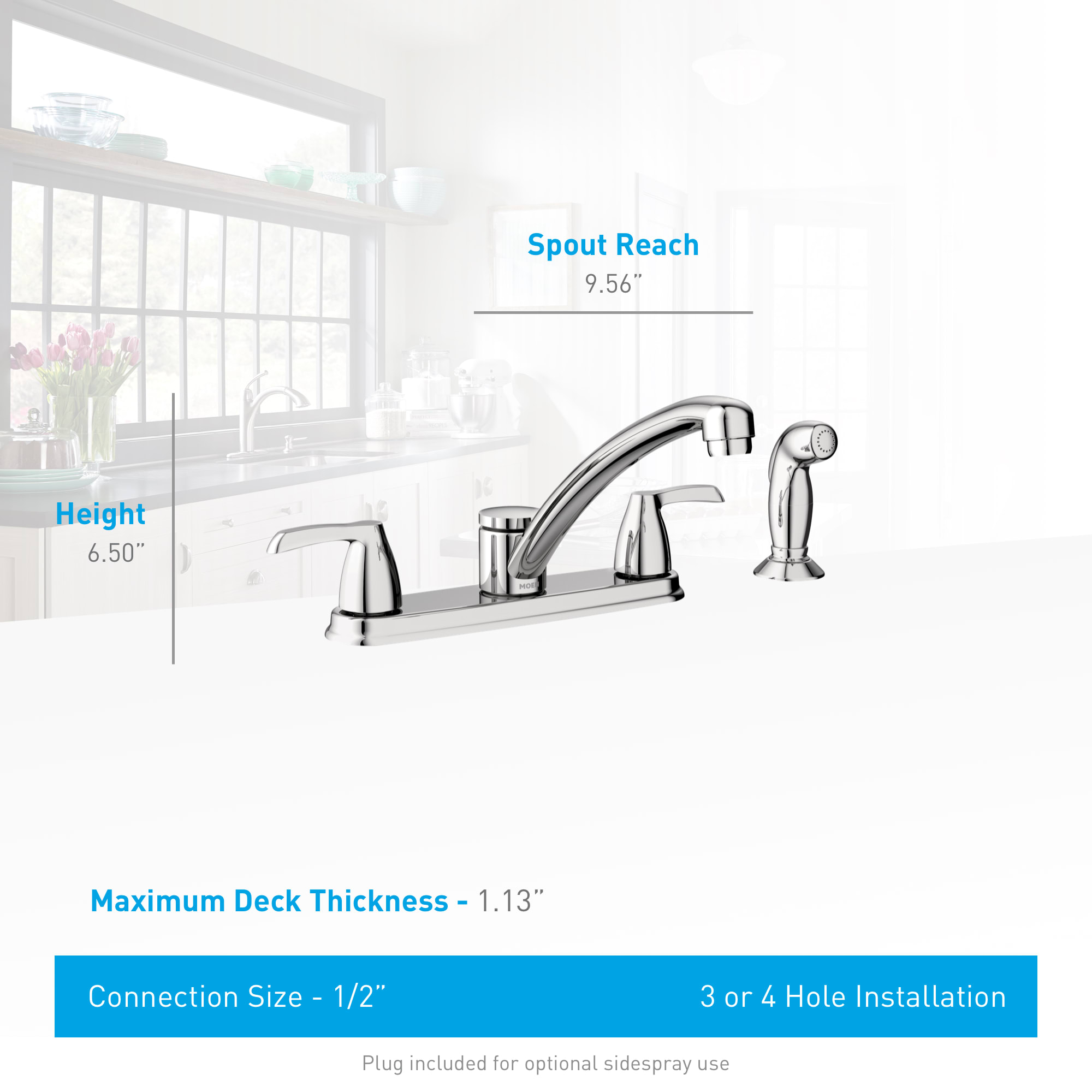 Moen 87046 Chrome Adler Double Handle Kitchen Faucet