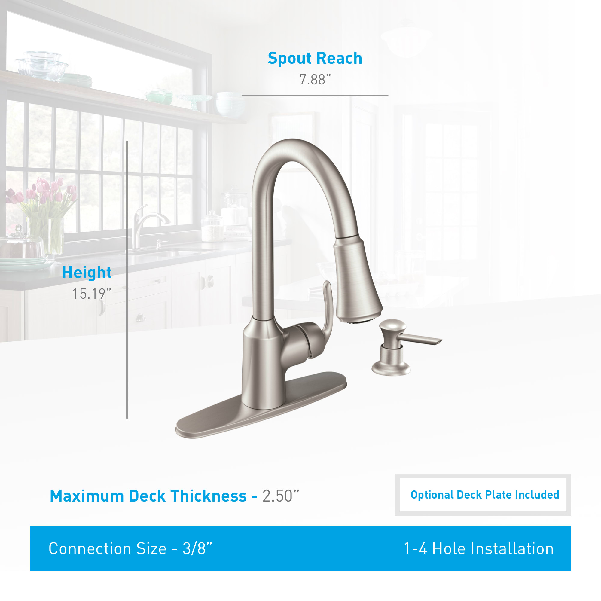 Moen CA87094SRS Spot Resist Stainless Bayhill Pullout Spray HighArc Kitchen Faucet with Reflex
