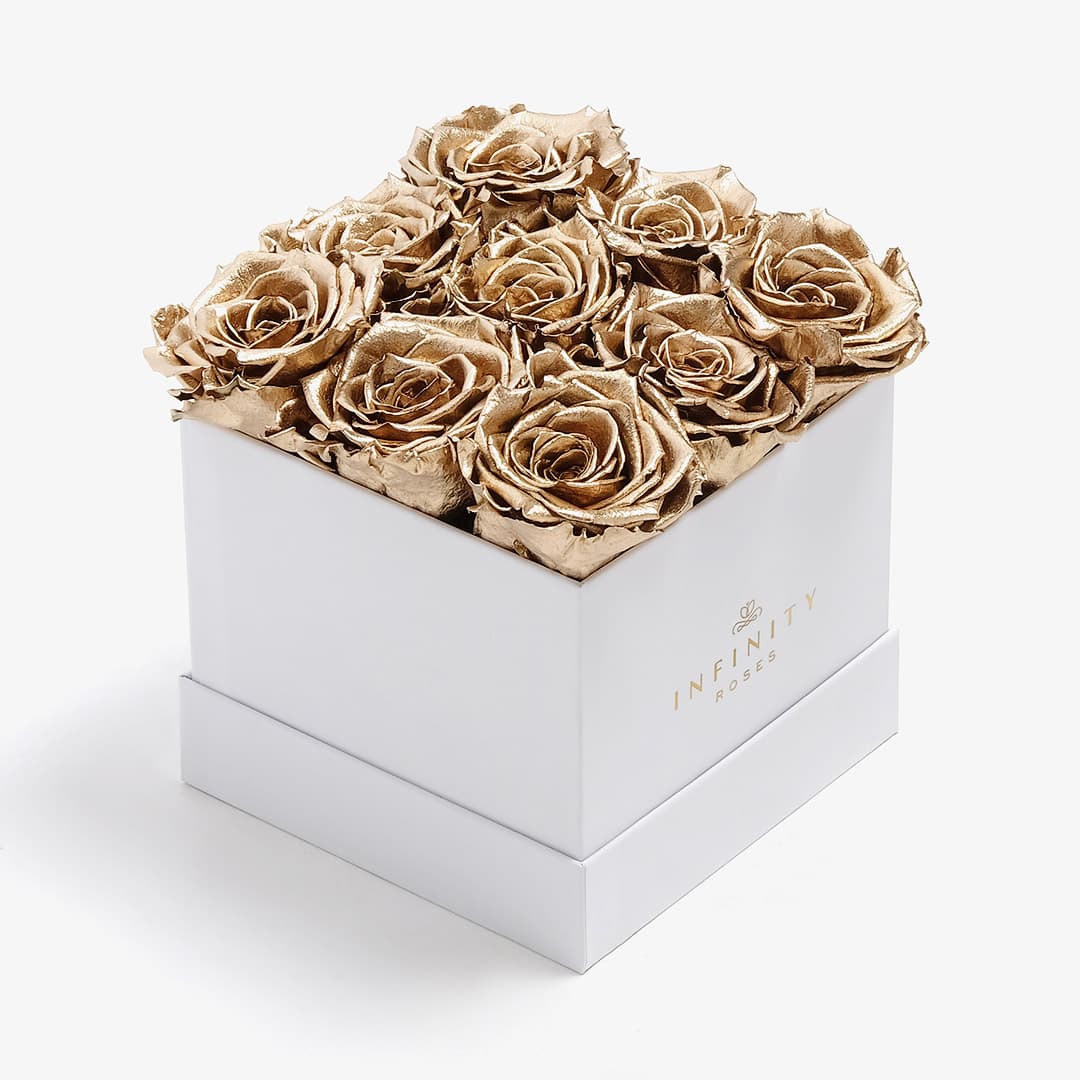 Medium Gold Rose Box Infinity Roses