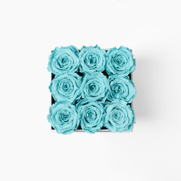 9 Preserved Tiffany Blue Roses in White Box Infinity Roses