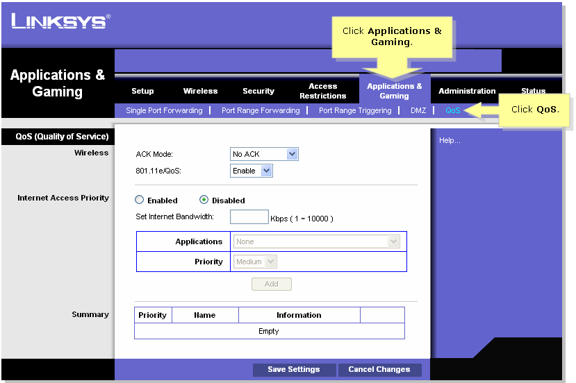 Linksys Official Support Implementing Wireless QoS on a Linksys ADSL Gateway