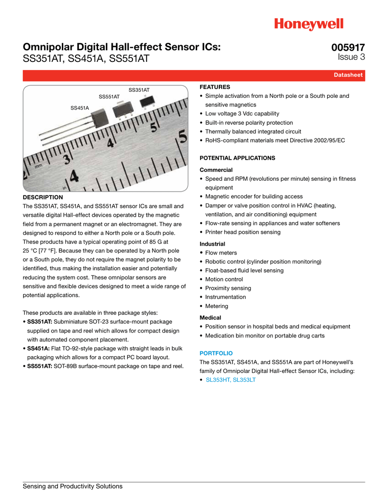 Honeywell SS351AT, SS451A, SS551AT Omnipolar Digital Hall