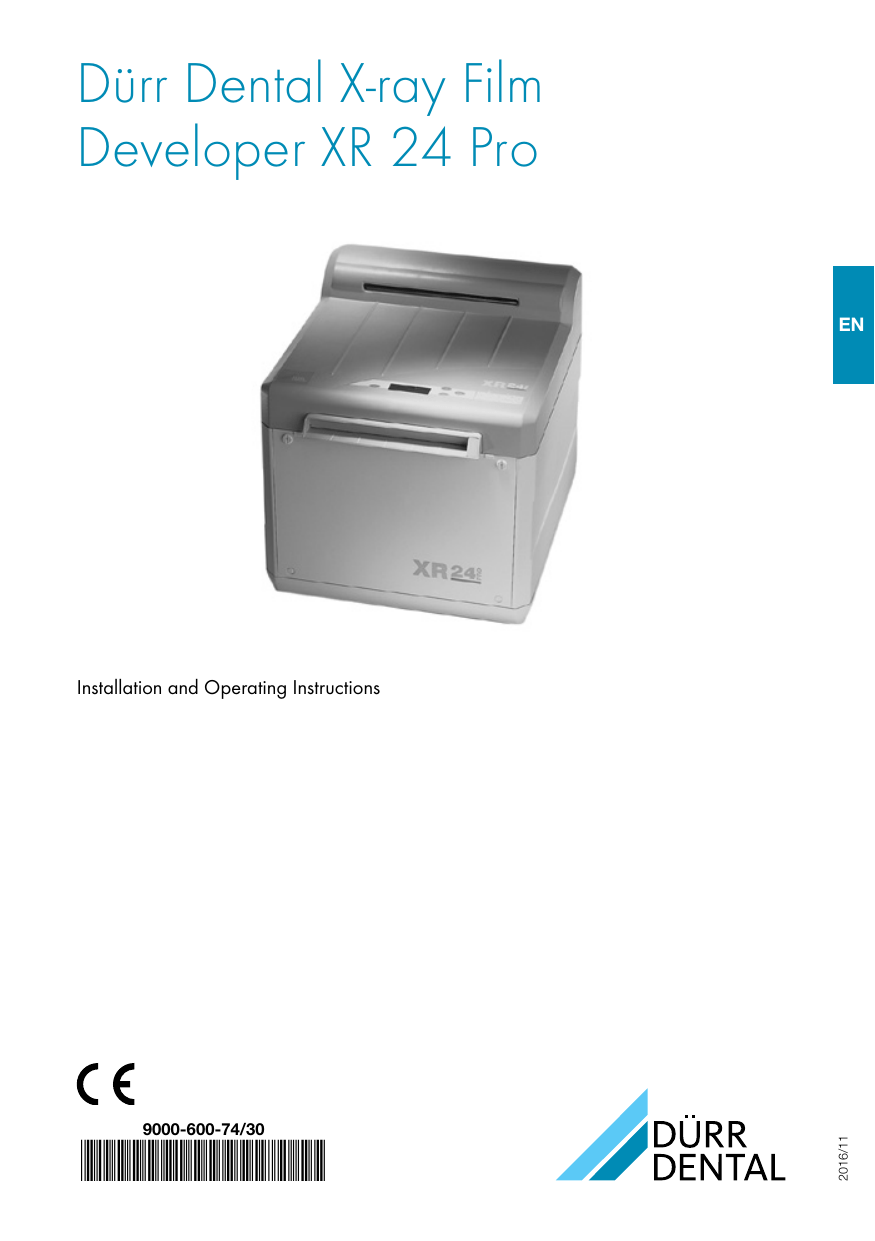 Dürr Dental Xray Film Developer XR 24 Pro Manualzz