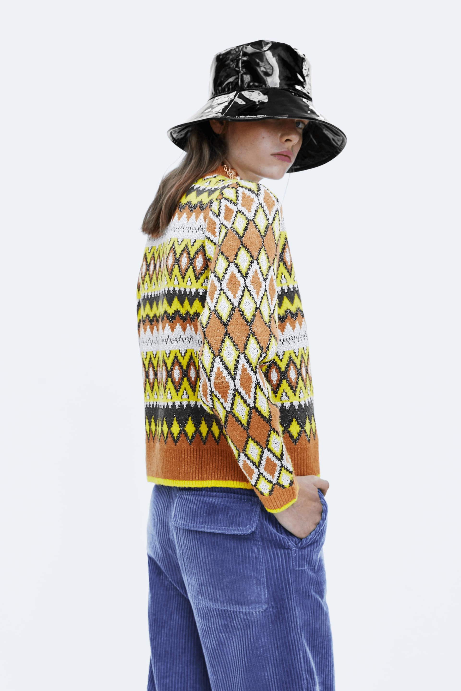 Zara + Argyle Sweater With Metallic Thread