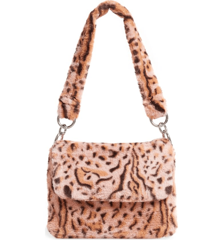 + Teddy Leopard Print Faux Fur Shoulder Bag