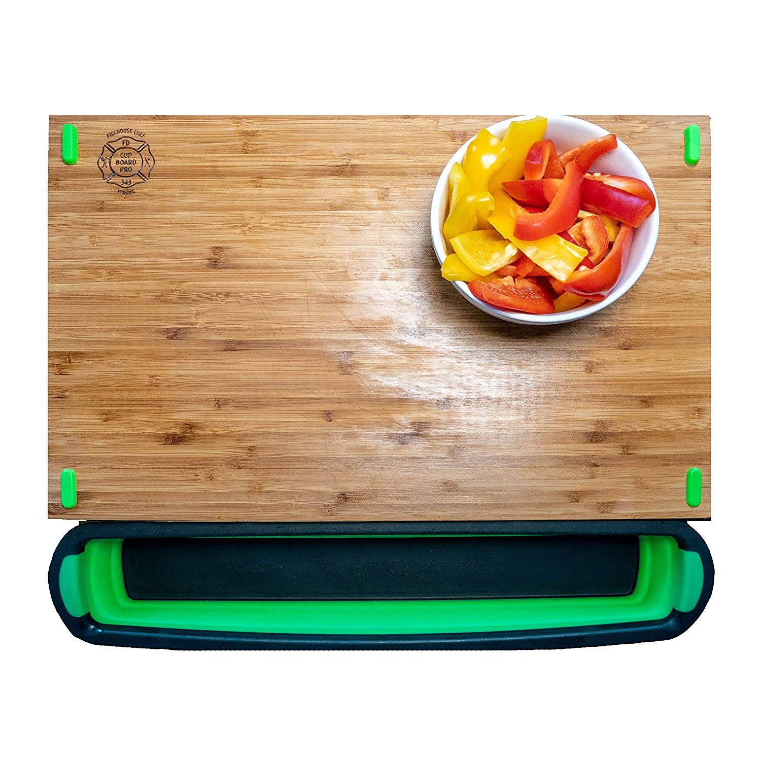 Firehouse Chef Inc + Cup Board Pro MessFree Bamboo Cutting Board