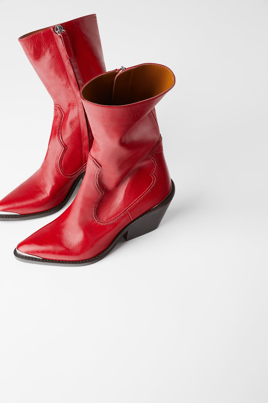 Zara + Leather Heeled Cowboy Ankle Boots