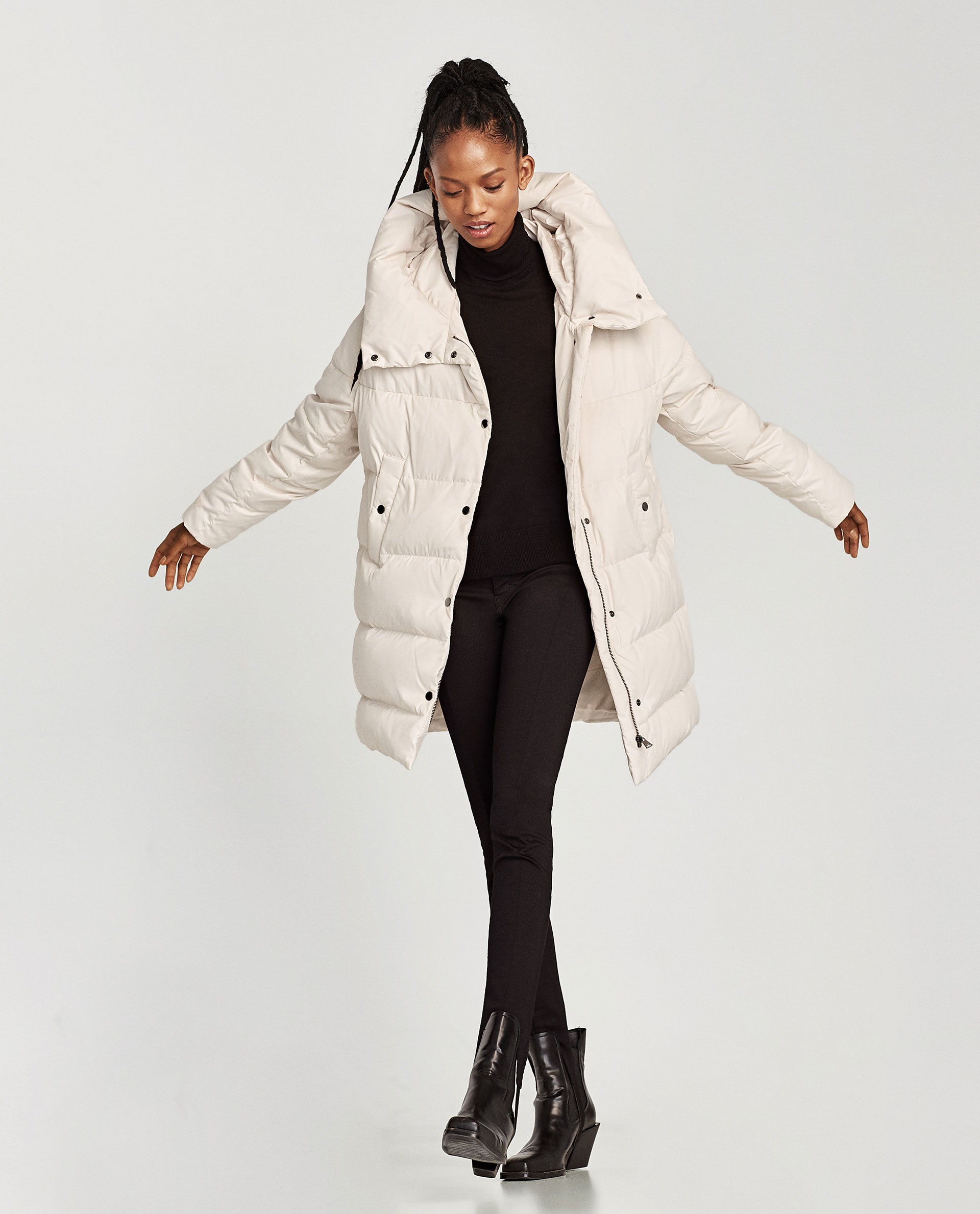 Zara + High Neck Puffer Coat