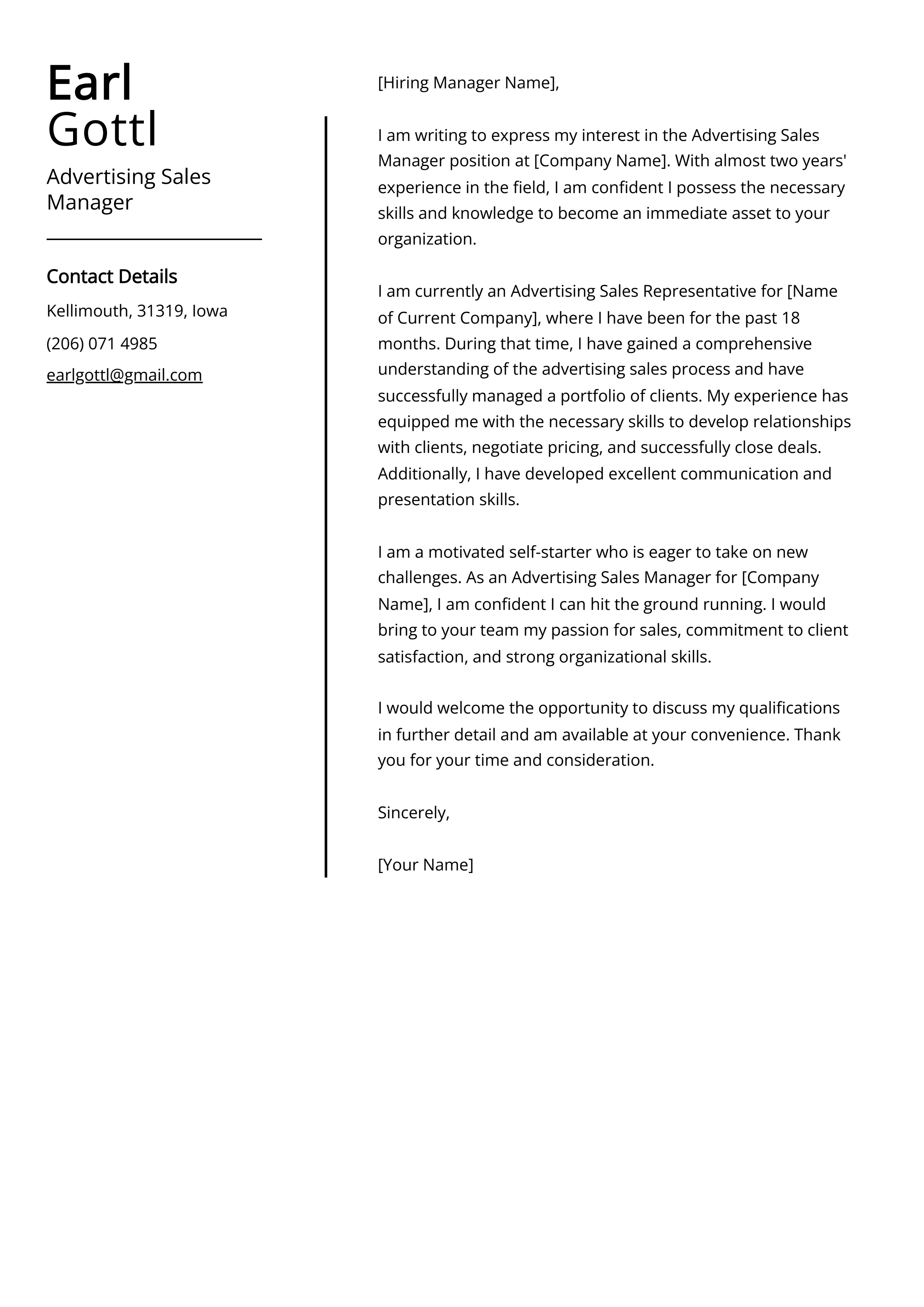 Advertising Sales Manager Cover Letter Example (Free Guide)