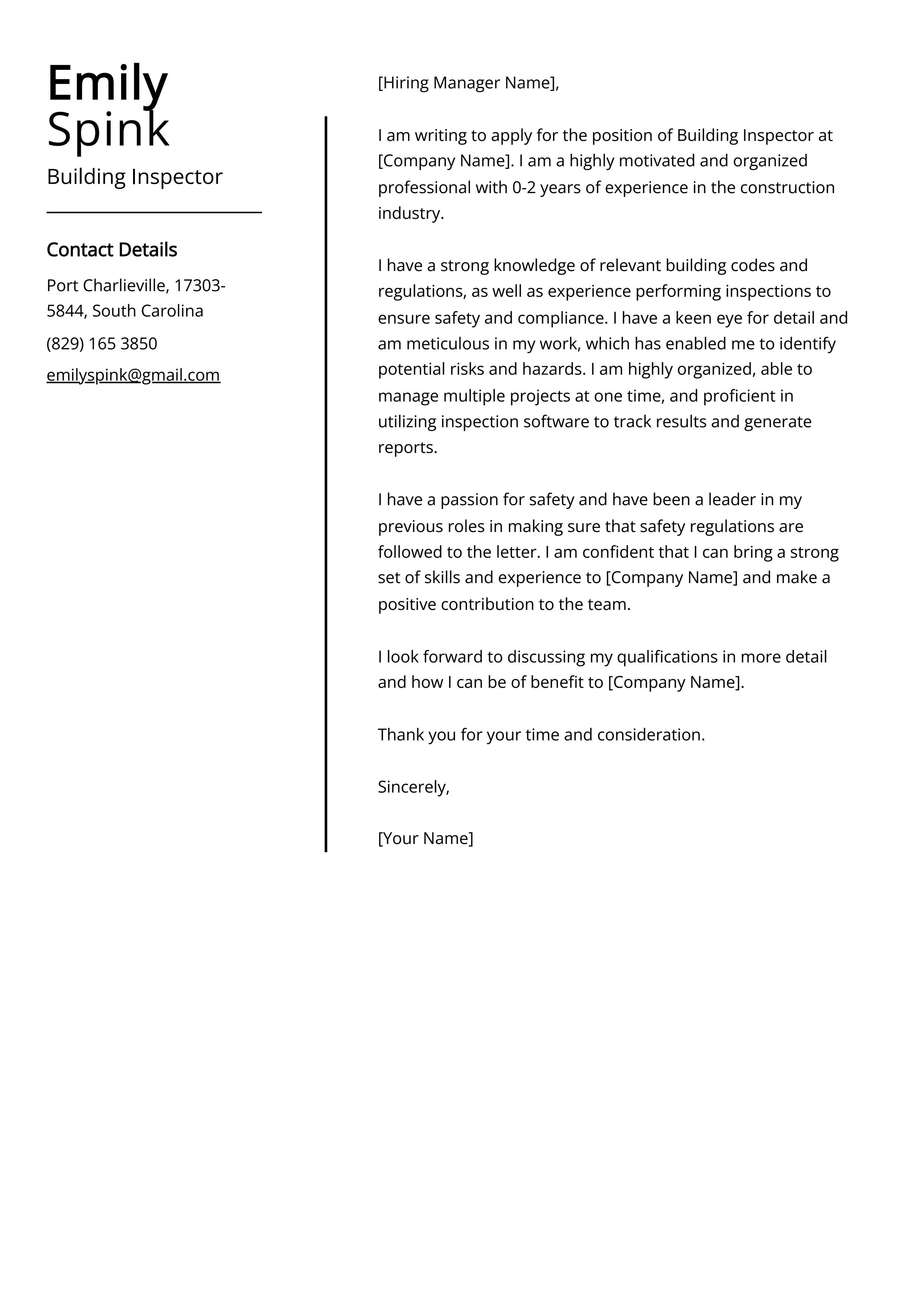 Building Inspector Cover Letter Example (Free Guide)