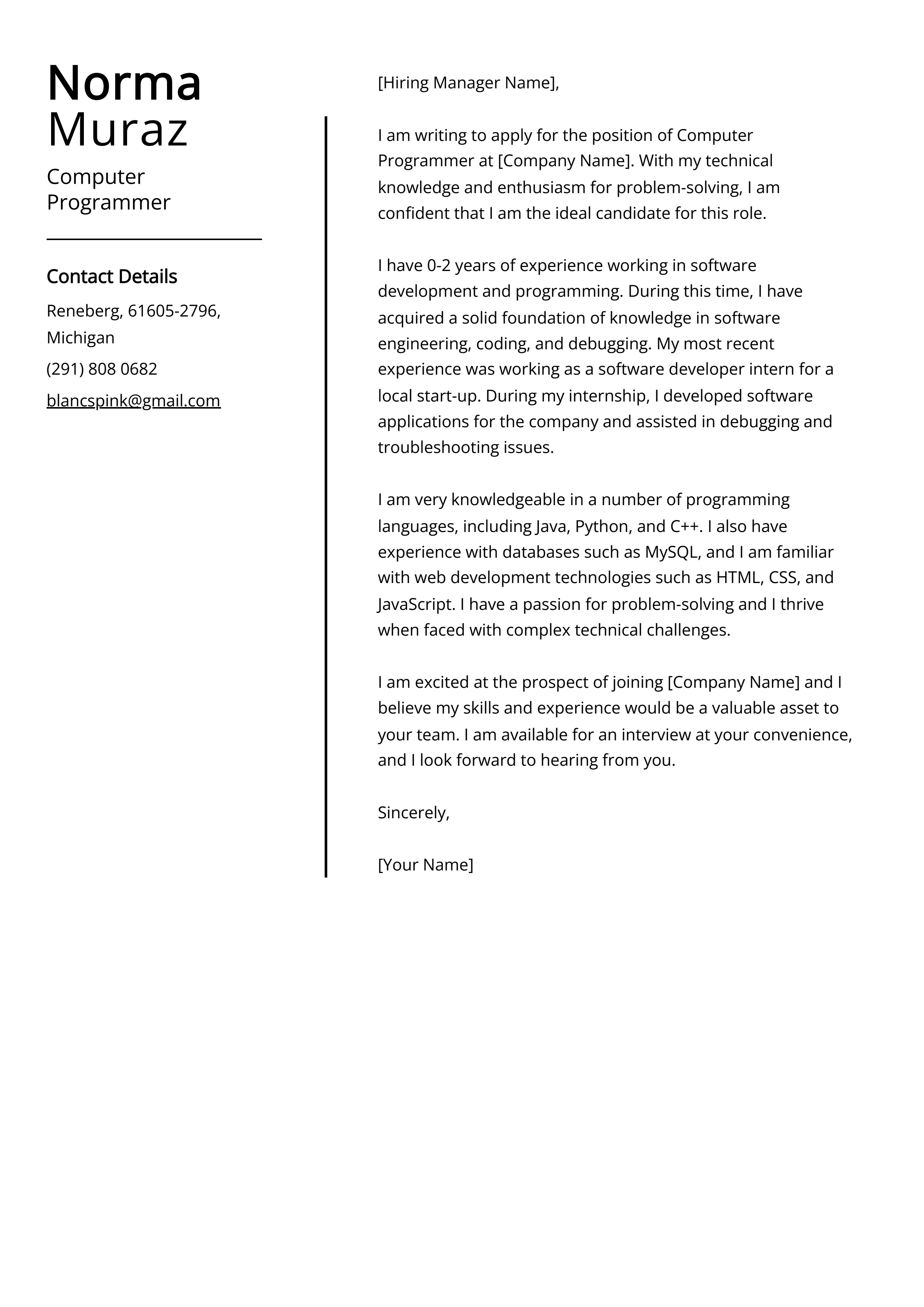 Computer Programmer Cover Letter Example (Free Guide)