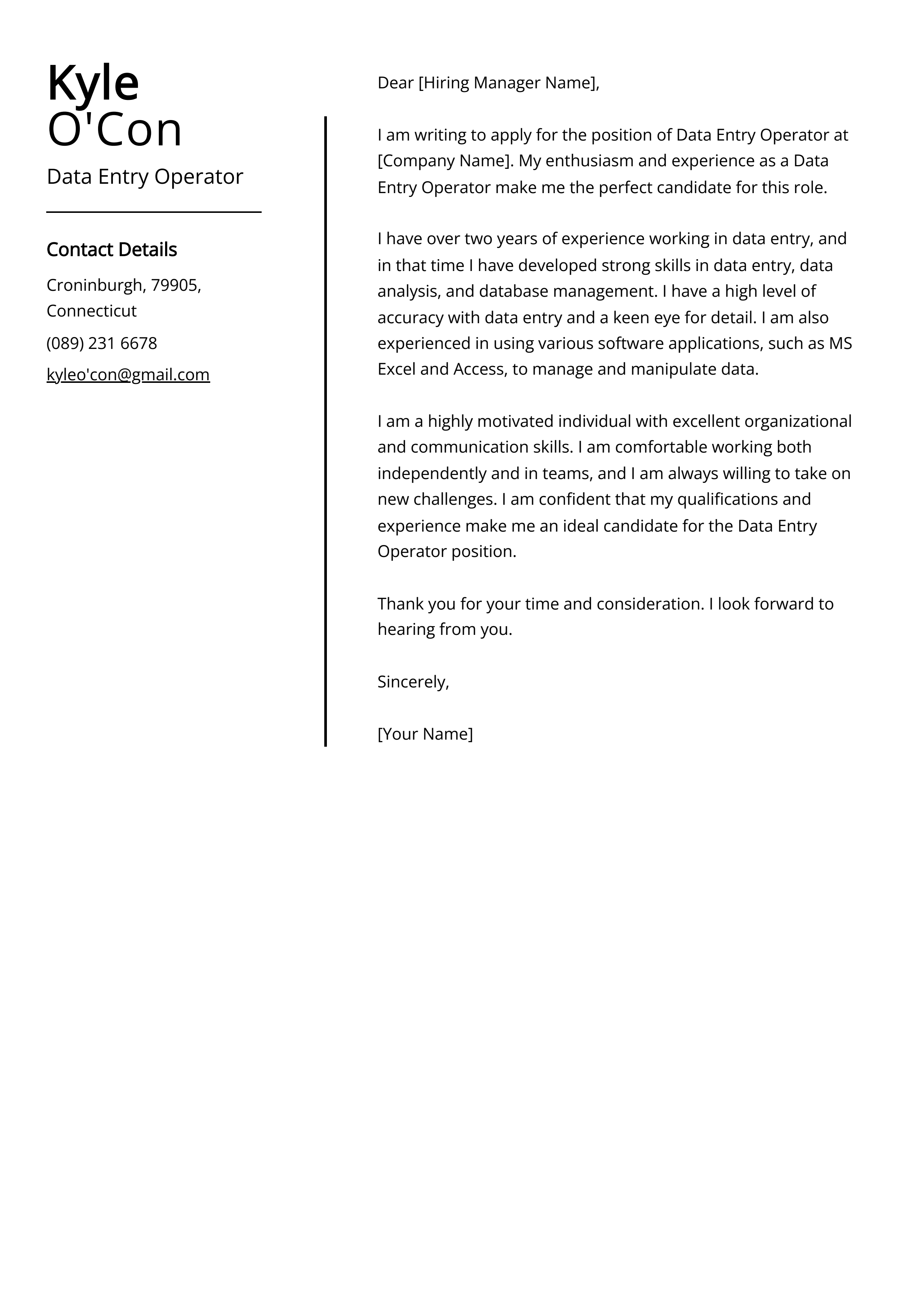 Data Entry Operator Cover Letter Example for 2023 (Skills & Templates)