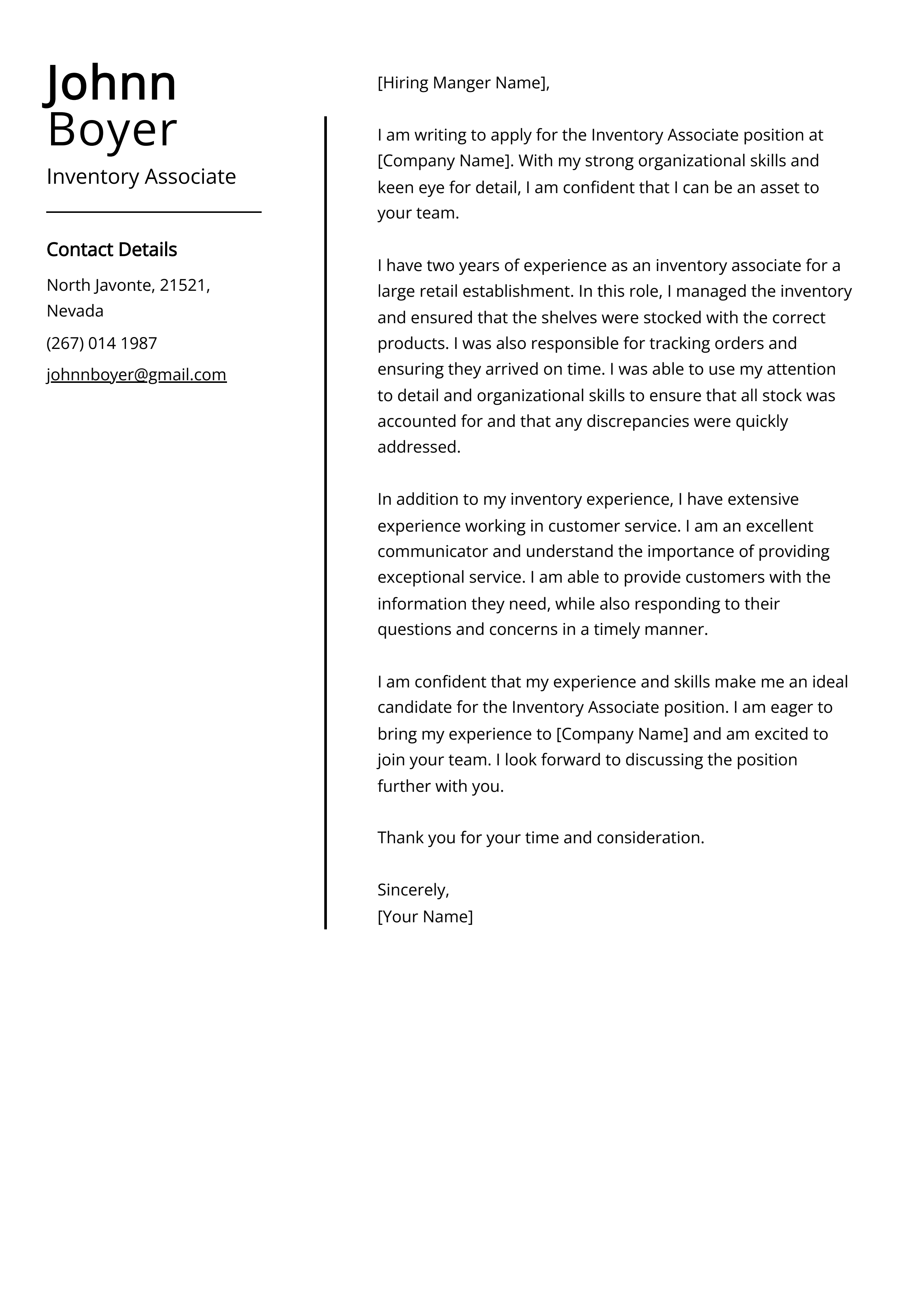 Inventory Associate Cover Letter Sample & Guide [Entry Level + Senior