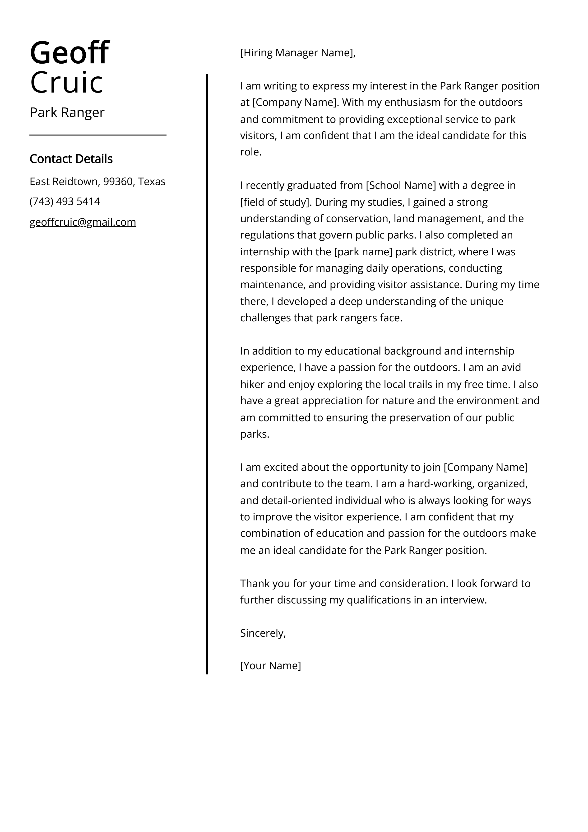 Park Ranger Cover Letter Examples (Template & 20+ Tips)