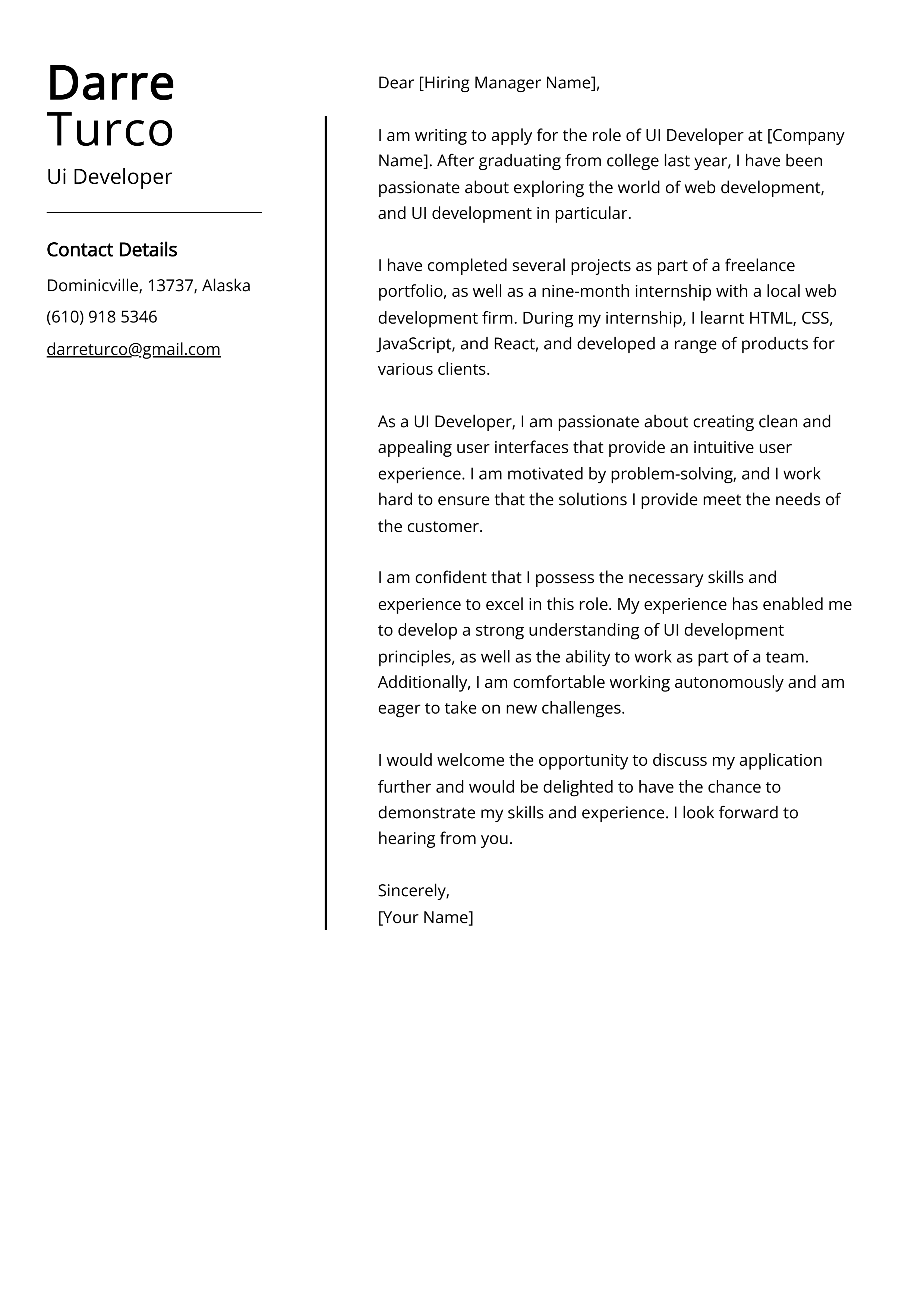 Ui Developer Cover Letter Example (Free Guide)
