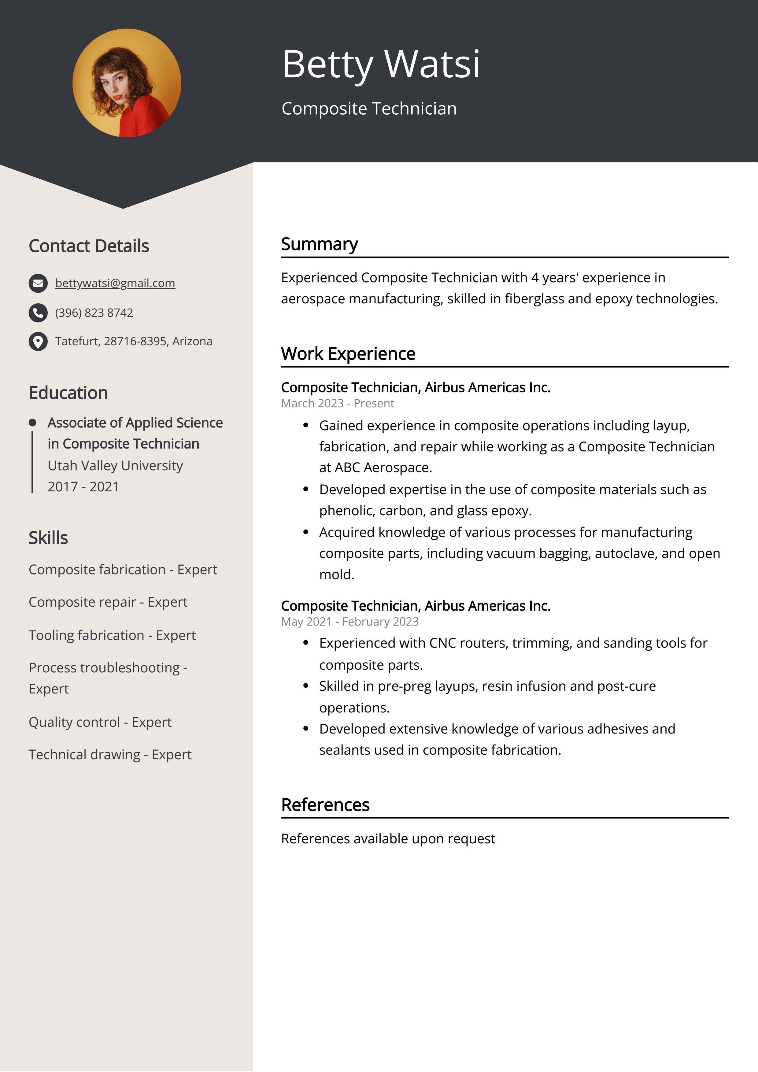 Composite Technician CV Example for 2023 (Skills & Templates)