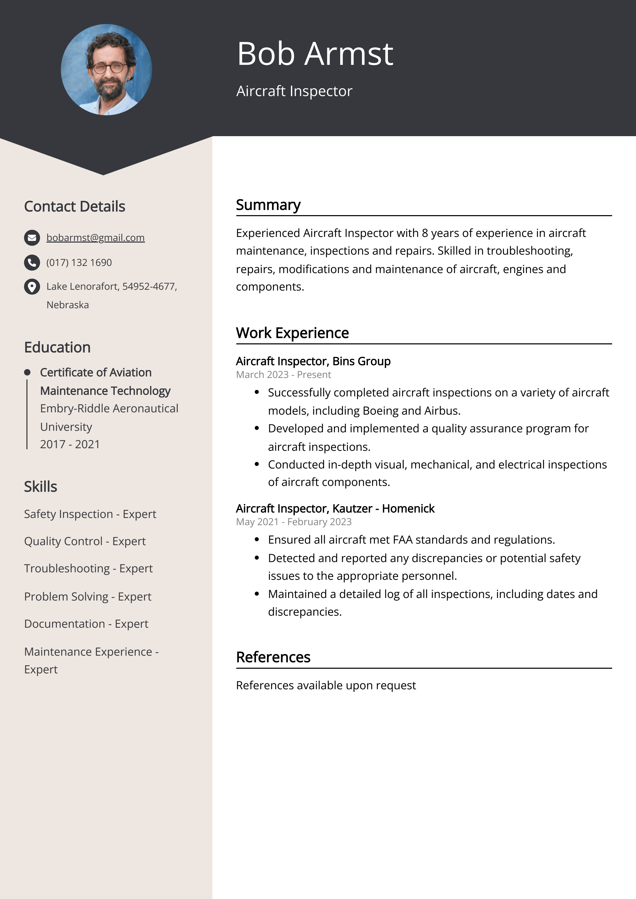 Aircraft Inspector Resume Example (Free Guide)