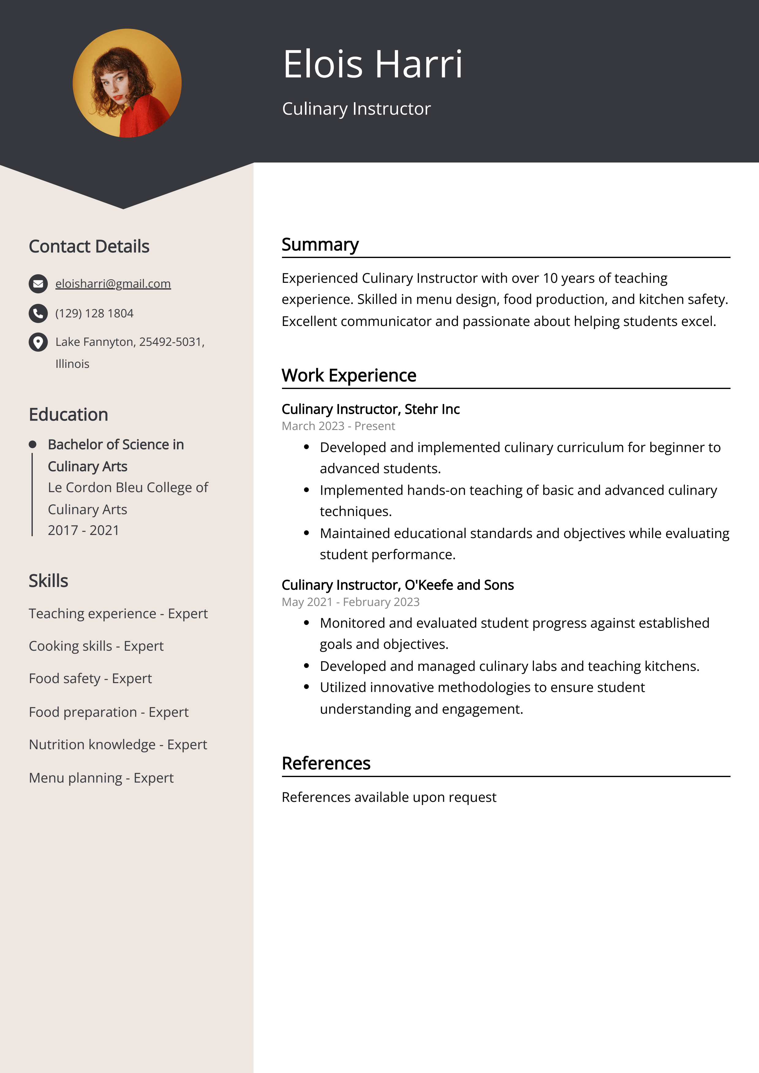 Culinary Instructor Resume Example (Free Guide)
