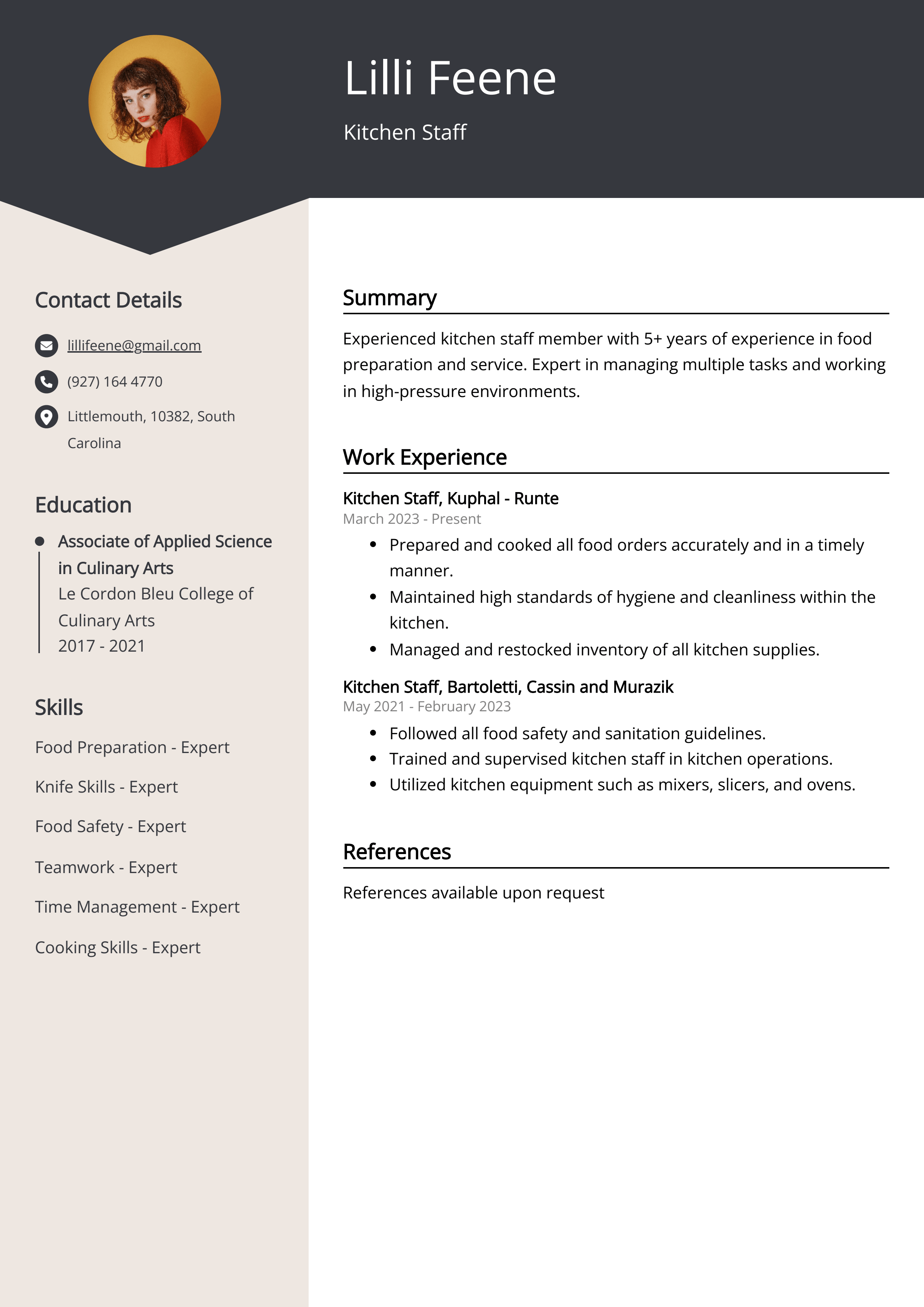 Kitchen Staff CV Job Description, Sample & Guide