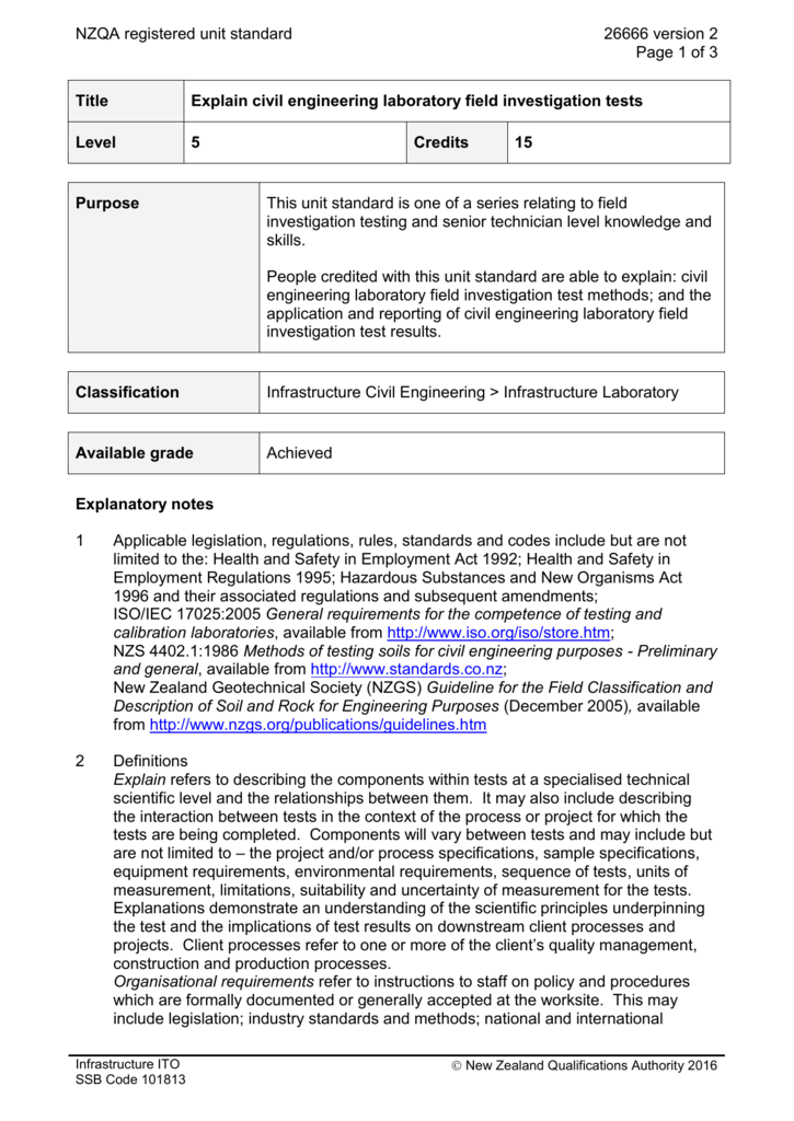 26666 Explain civil engineering laboratory field investigation tests