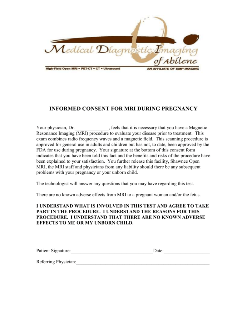 INFORMED CONSENT FOR MRI DURING PREGNANCY
