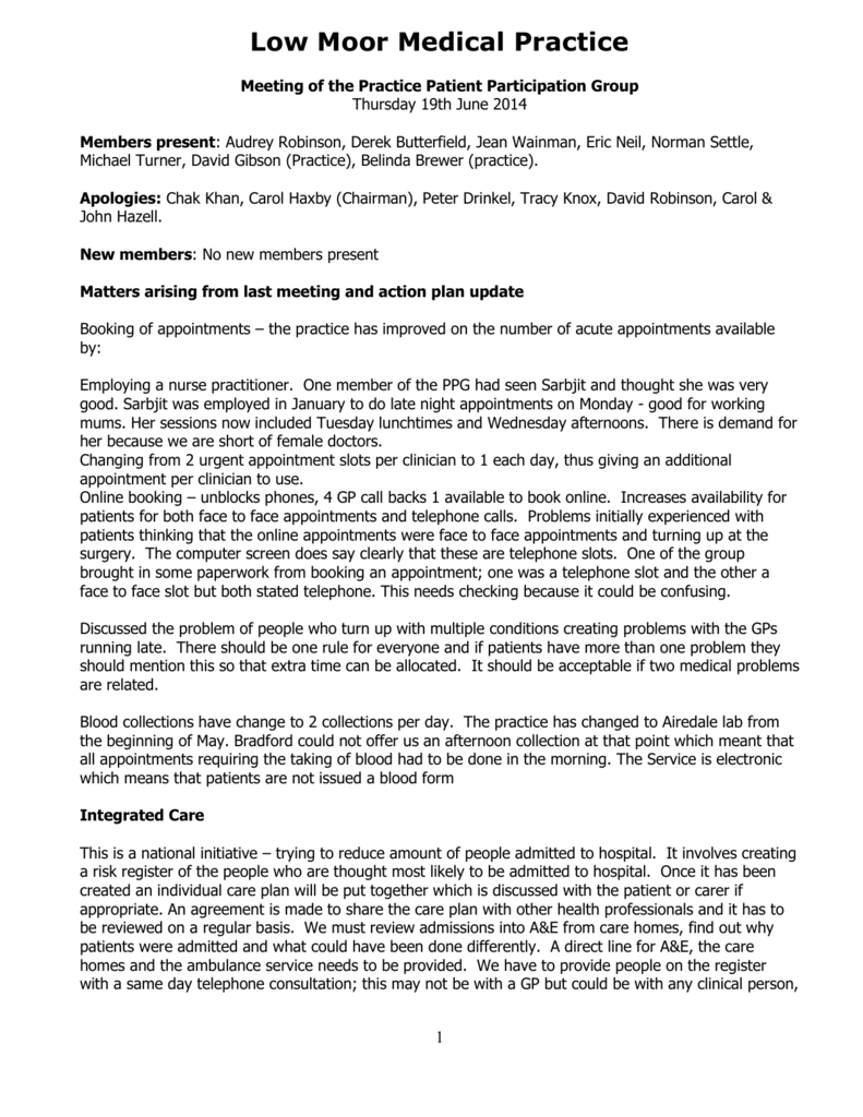 PPG Minutes 19th June 2014 Low Moor Medical Practice