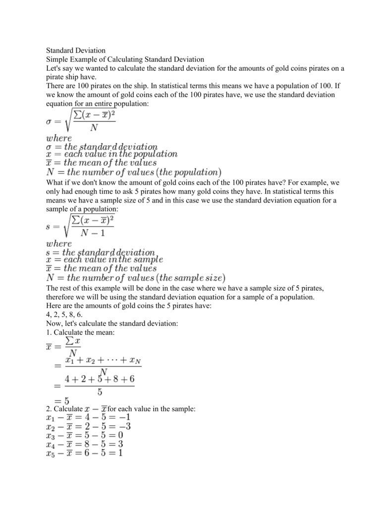 Standard Deviation Simple Example of Calculating Standard