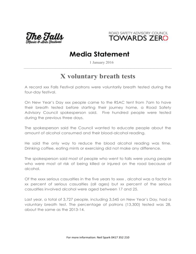 Record number of voluntary breath tests January 1st, 2016