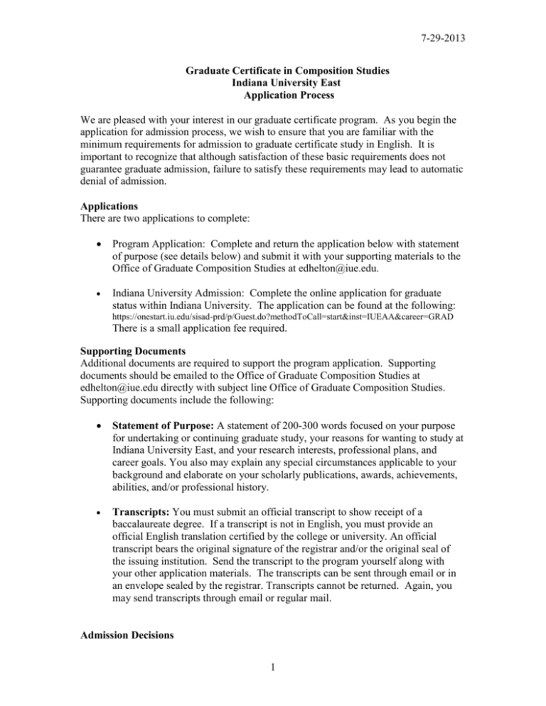 Application Form Indiana University East