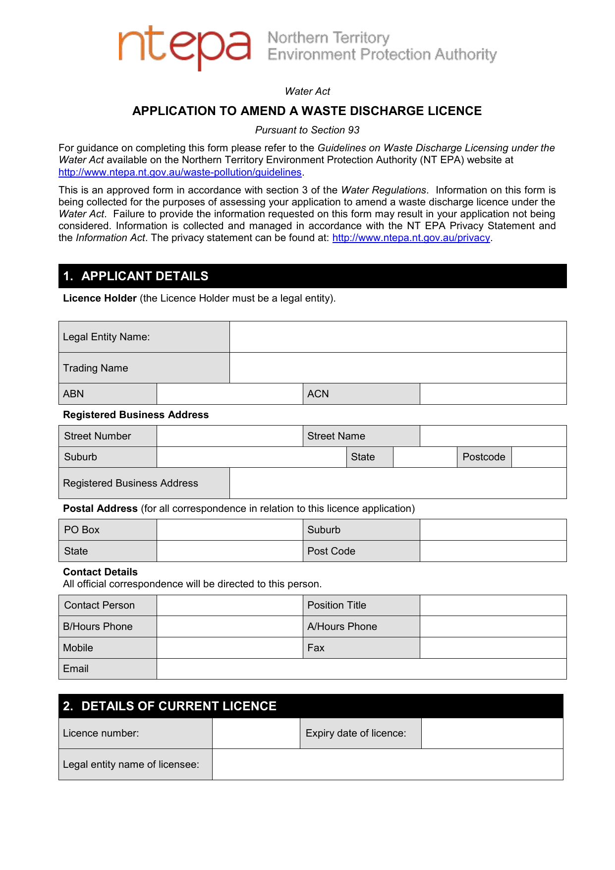 application to amend a waste discharge licence