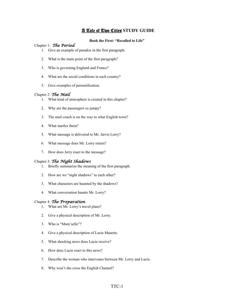 A Tale Of Two Cities STUDY GUIDE
