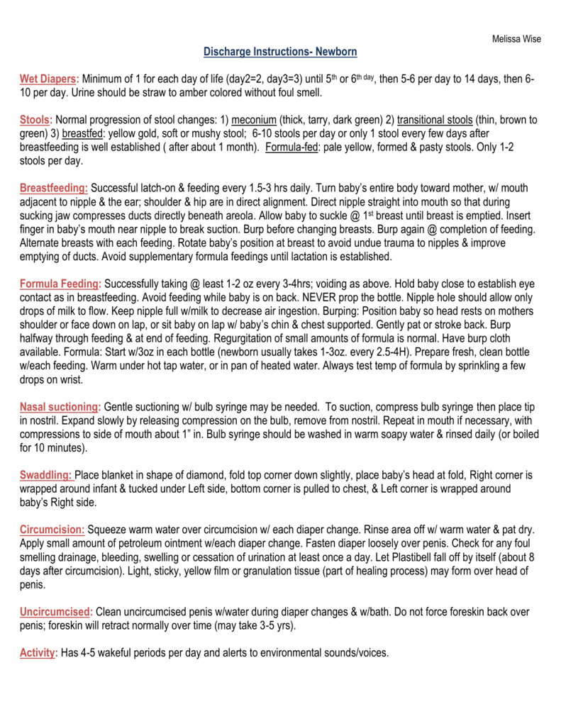 Newborn Discharge Instructions