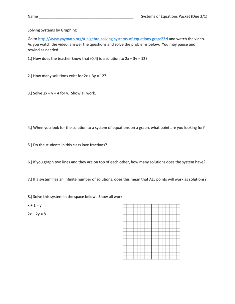 Systems of Equations Packet