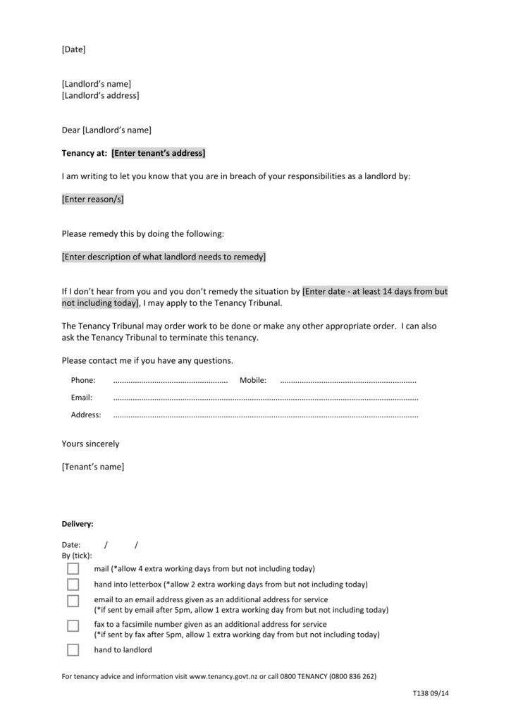 14day Notice to remendy breach of landlord