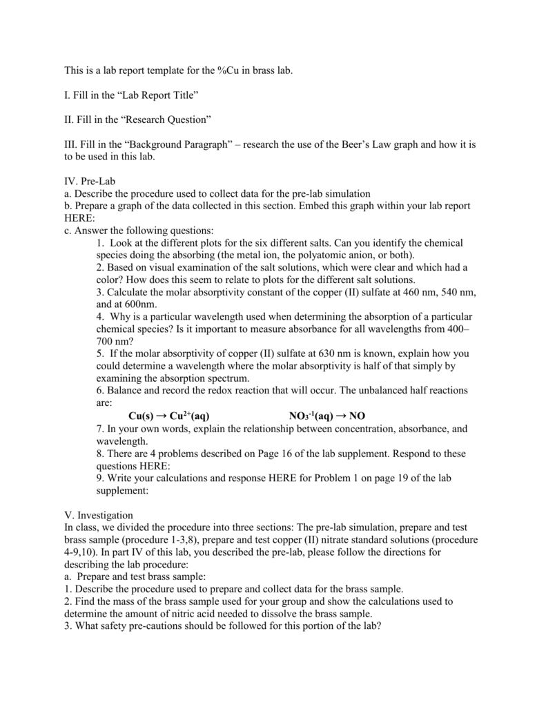I. Fill in the “Lab Report Title”