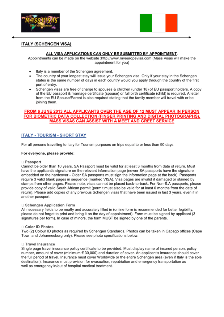 REQUIREMENTS FOR AS SCHENGEN VISA