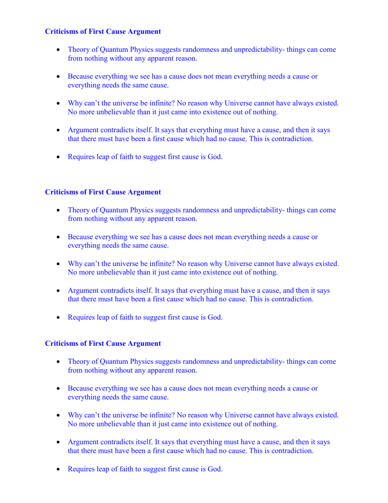 Criticisms of First Cause Argument