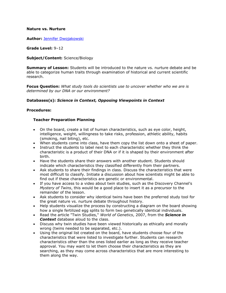 Nature Vs. Nurture Worksheets & Teaching Resources | Tpt Nature Vs. Nurture
