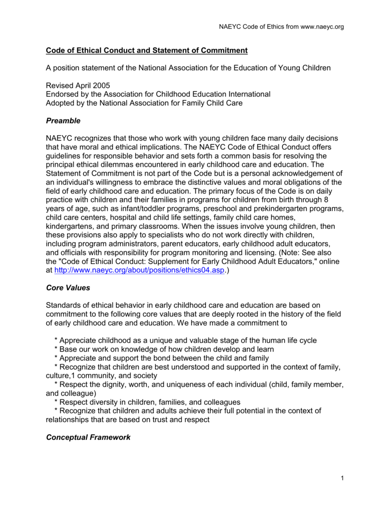 Code of Ethical Conduct and Statement of Commitment