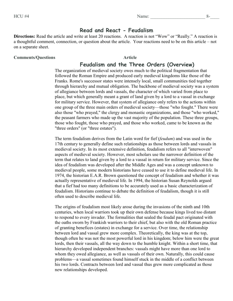 Feudalism and the Three Orders (Overview)