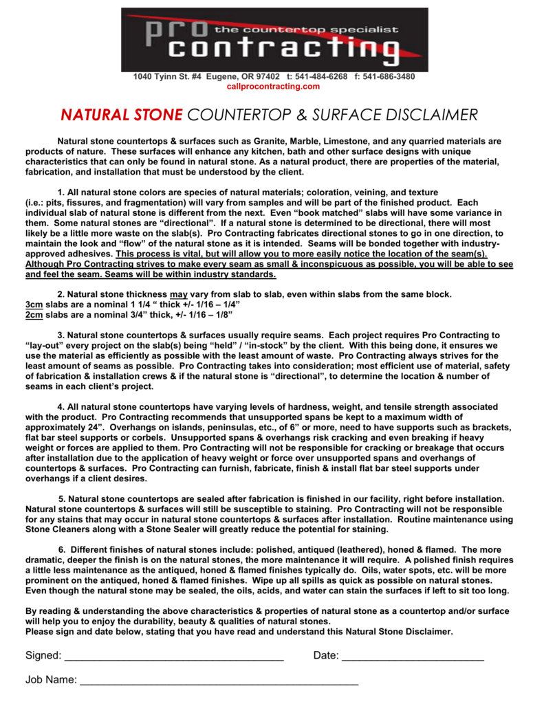 natural stone disclaimer 122011