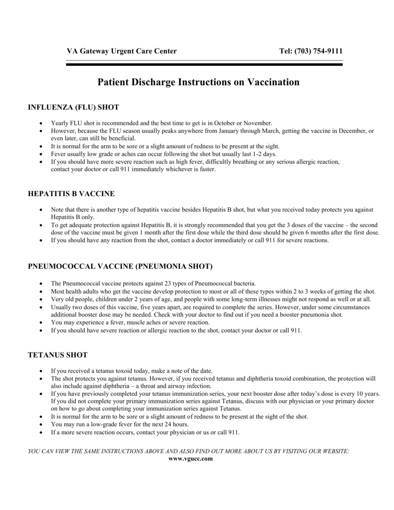 Patient Discharge Instructions on Vaccination