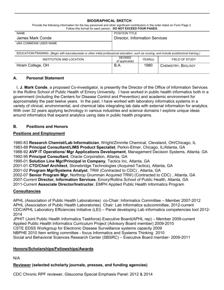 biographical sketch Public Health Employment Connection