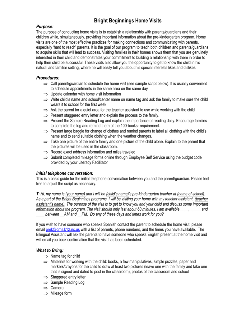 The purpose of conducting Home Visits is to Pre