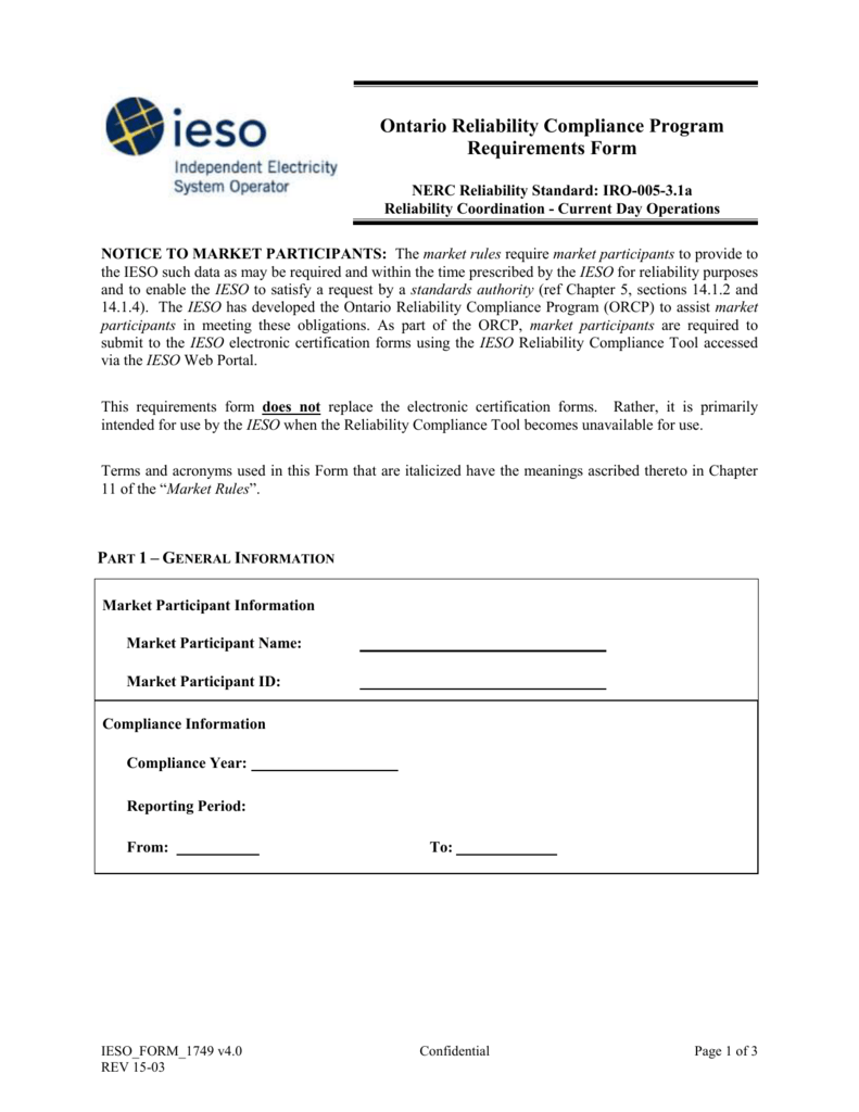 Ontario Reliability Compliance Program Certification Form